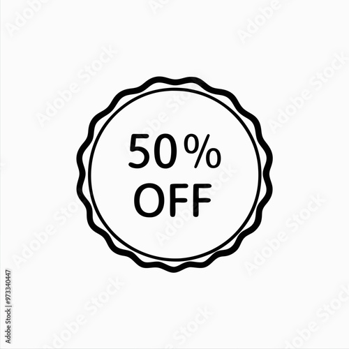 Simple black circular badge indicating fifty percent off with copy space
