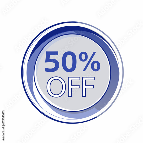 Blue circular discount badge indicating fifty percent off with copy space