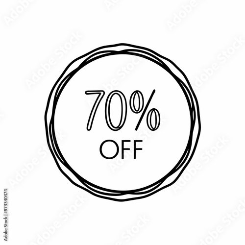 Stylish round badge indicating seventy percent off with copy space