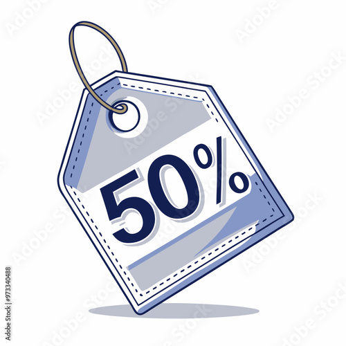 Stylish blue and gray discount tag showing fifty percent off with copy space
