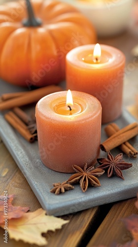 candles for relaxation with the smell of cinnamon, autumn meditation