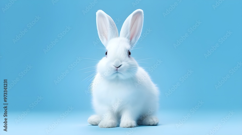 Obraz premium white rabbit on blue background.