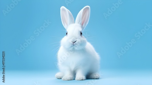 white rabbit on blue background.