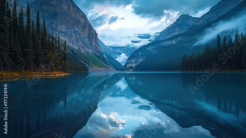 Serene landscape featuring mountain reflections in a calm lake, captured in a setting that highlights natural beauty and tranquility.