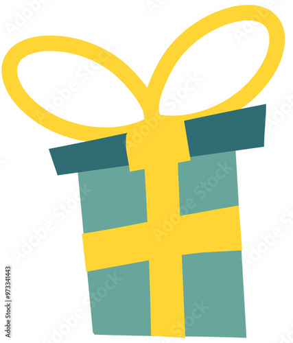 Christmas Present Vector | Green with a Gold/Yellow Ribbon | Christmas Card, Christmas Picture, Christmas Decoration