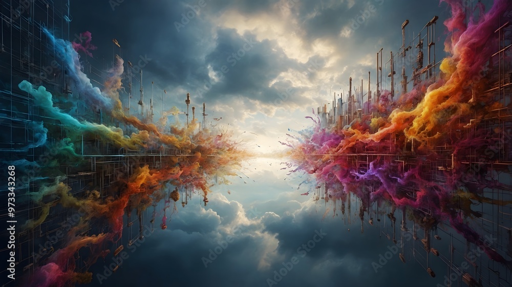 Fototapeta premium Innovationskunst: Die Struktur der Hybrid-Cloud