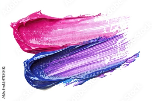 Thick strokes of pink and purple acrylic paint isolated on a transparent background.