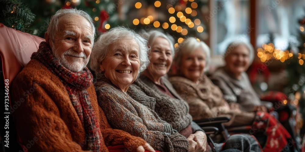 Fototapeta premium Elderly Residents Celebrating Christmas Eve in Nursing Home