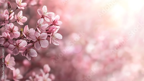 Wallpaper Mural A soft, blurred cherry blossom background with a large, clear space for text Torontodigital.ca