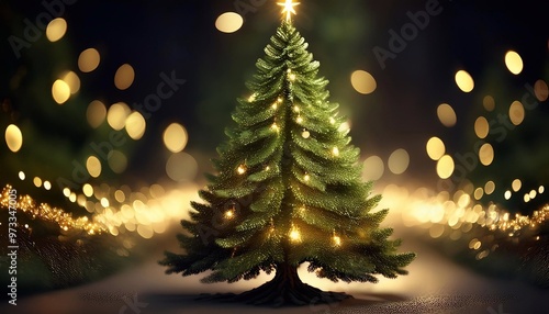 realistic christmas tree with garland background. concept template greeting card for christmas and new year