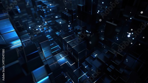 Abstract Blue and Black 3D Cube Pattern