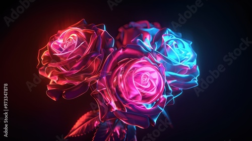 Neon Roses in Dark Background