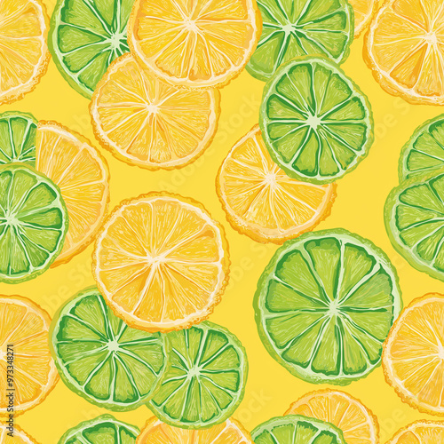 Lemon and lime seamless fruit pattern