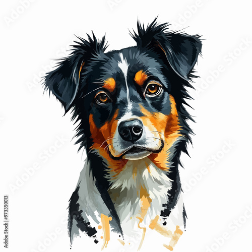 Cheerful dog oil painting with a humorous expression , funny, cheerful, dog, oil painting, humor, colorful, art, pet. black and brown color cute dog editable vector illustration. Dog digital art