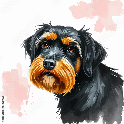 Cheerful dog oil painting with a humorous expression , funny, cheerful, dog, oil painting, humor, colorful, art, pet. black and brown color cute dog editable vector illustration. Dog digital art