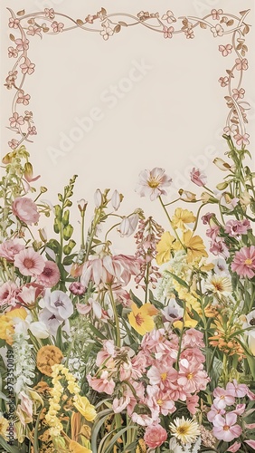 Beautiful spring flowers design border or background with copy space