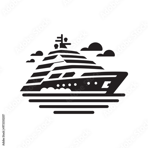 Mega Yacht Silhouette Vector Illustration for Nautical Designs