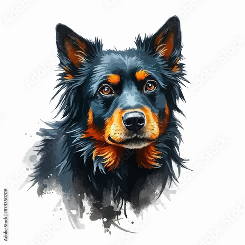Cheerful dog oil painting with a humorous expression , funny, cheerful, dog, oil painting, humor, colorful, art, pet. black and brown color cute dog editable vector illustration. Dog digital art