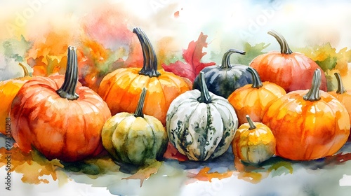 Watercolor Painted Pumpkins and Gourds
 photo