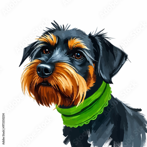 Cheerful dog oil painting with a humorous expression , funny, cheerful, dog, oil painting, humor, colorful, art, pet. black and brown color cute dog editable vector illustration. Dog digital art