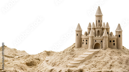 A sandcastle competition on the beach for Australia Day, showcasing creative talents. Concept of beach culture and craftsmanship
