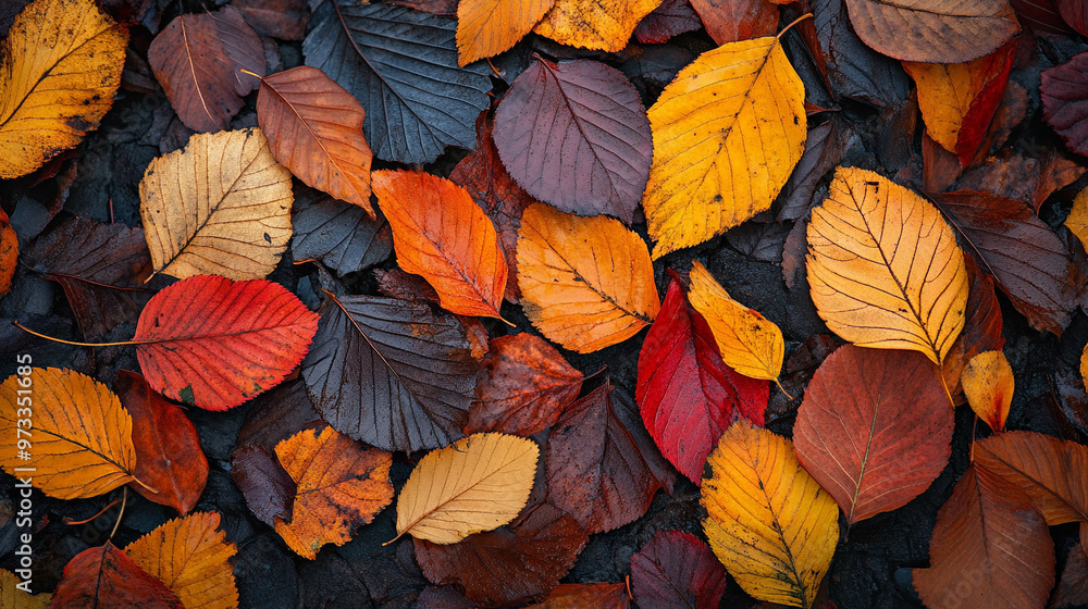 A close-up shot of autumn leaves falling gently to the ground, capturing the intricate details of their colors and textures A close-up shot of autumn leaves falling gently to the ground, capturing the intricate details of their colors and textures