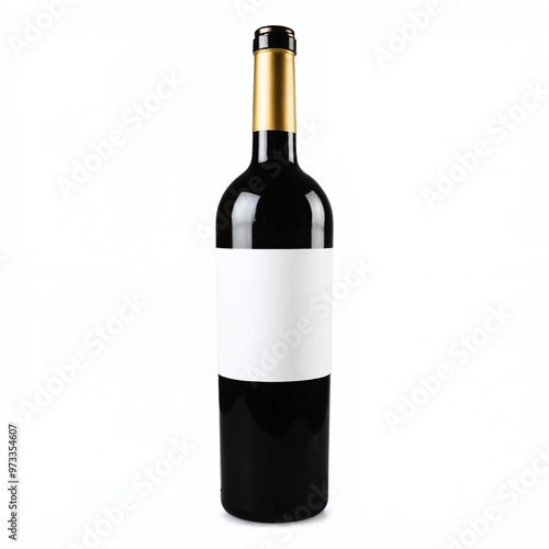 Elegant black wine bottle with blank label standing on a light background, perfect for showcasing personal branding or custom designs