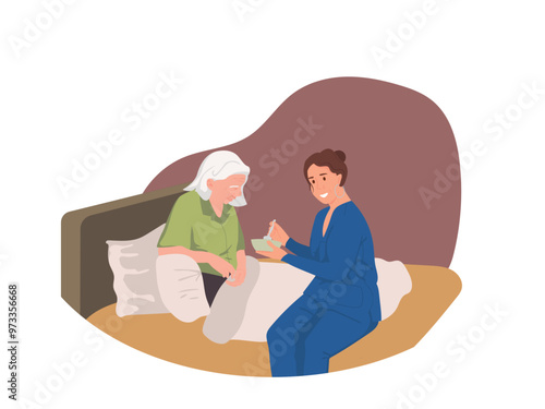 At home, the caregiver and nurse feed the patient.