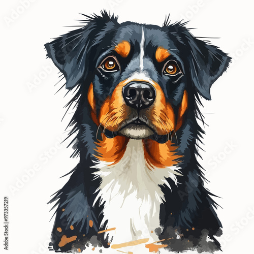 Cheerful dog oil painting with a humorous expression , funny, cheerful, dog, oil painting, humor, colorful, art, pet. black and brown color cute dog editable vector illustration. Dog digital art