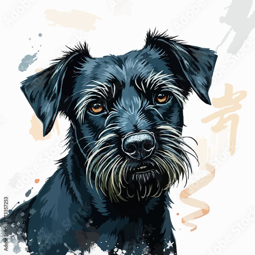 Cheerful black dog oil painting with a humorous expression , funny, cheerful, dog, oil painting, humor, colorful, art, pet. Dong vector illustration