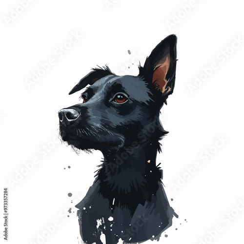 Cheerful black dog oil painting with a humorous expression , funny, cheerful, dog, oil painting, humor, colorful, art, pet. Dong vector illustration