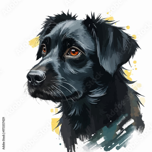 Cheerful black dog oil painting with a humorous expression , funny, cheerful, dog, oil painting, humor, colorful, art, pet. Dong vector illustration