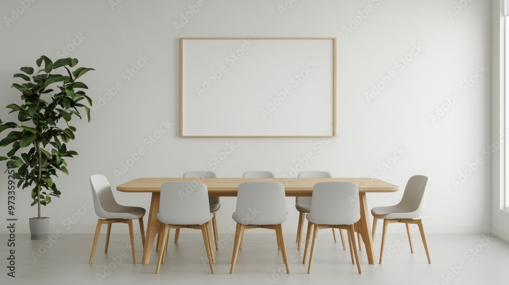 Serene Bamboo-Themed Meeting Room with Nature-Inspired Artwork and Wooden Furniture for Peaceful Workspace, Copy Space, Ultra HD Serene Bamboo-Themed Meeting Room with Nature-Inspired Artwork and Wooden Furniture for Peaceful Workspace, Copy Space, Ultra HD