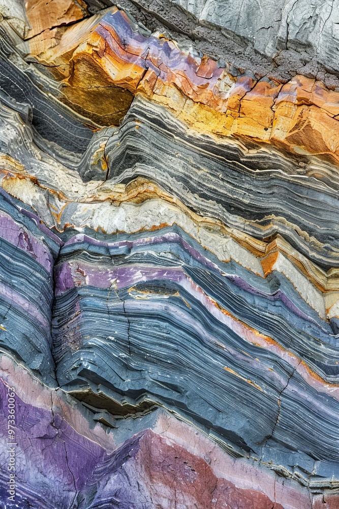 Colorful geologic rock layers with diverse textures, revealing the natural beauty and history Colorful geologic rock layers with diverse textures, revealing the natural beauty and history
