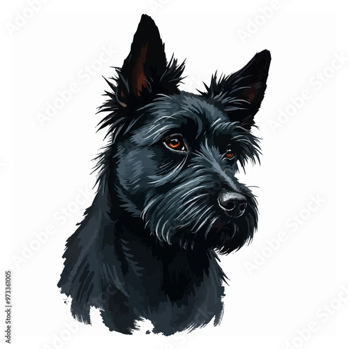 Cheerful black dog oil painting with a humorous expression , funny, cheerful, dog, oil painting, humor, colorful, art, pet. Dong vector illustration