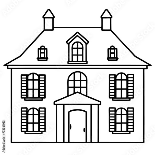 france themed house outline coloring book page line art drawing