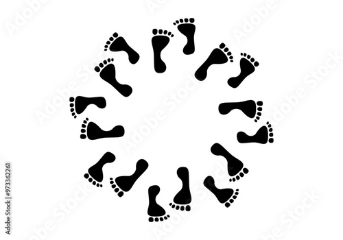 Círculo de pasos con huellas de pie en negro