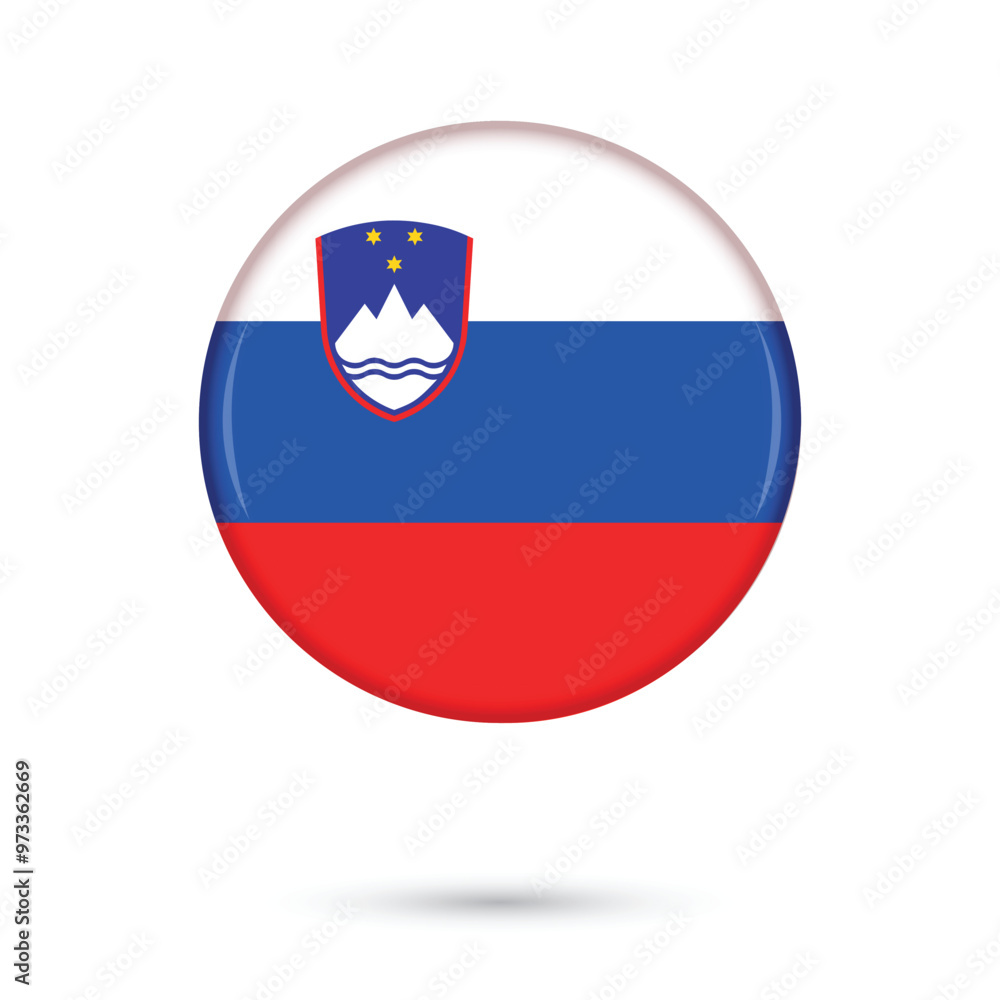 Slovenia National flag round circle glossy shiny 3D vector illustration isolated on white background. Slovenia Independence and Unity Day 26th December Statehood Day 25 june celebration flag. Slovenia National flag round circle glossy shiny 3D vector illustration isolated on white background. Slovenia Independence and Unity Day 26th December Statehood Day 25 june celebration flag.
