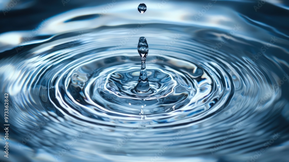Clear water drop creating circular ripples, symbolizing purity and clarity. Clear water drop creating circular ripples, symbolizing purity and clarity.