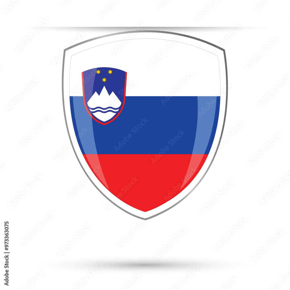 Slovenia National flag shield badge button vector illustration isolated on white background. Slovenia Independence and Unity Day 26th December Statehood Day 25 june celebration flag. Slovenia National flag shield badge button vector illustration isolated on white background. Slovenia Independence and Unity Day 26th December Statehood Day 25 june celebration flag.