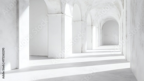 White vaulted hallway with light streaming in.