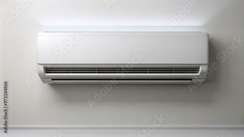 modern technology, white color, sleek design, aerial,empty, inverter, An empty wall mounted white color inverter air conditioner with sleek design and modern technology