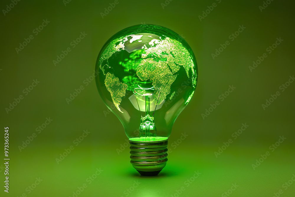 A light bulb is shaped like a globe and has green leaves on it, generative ai image., A light bulb is shaped like a globe and has green leaves on it, generative ai image.,