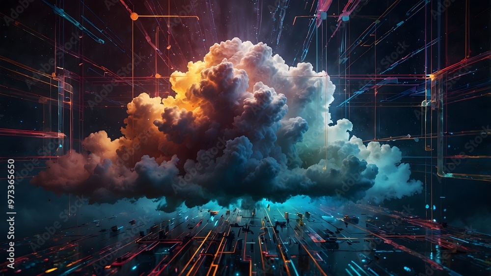 Obraz premium Lebendige Hybrid-Cloud: Kunst und Technologie vereint