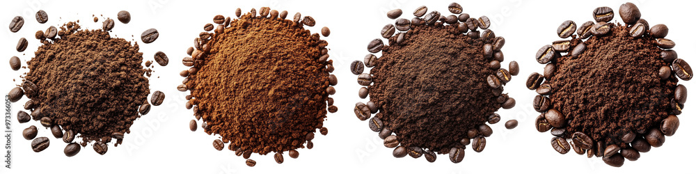 Coffee Grounds - Ground coffee used for brewing Isolated on Clear White Background Highly Detailed Coffee Grounds - Ground coffee used for brewing Isolated on Clear White Background Highly Detailed