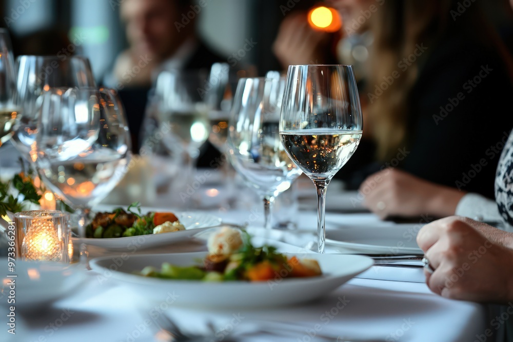 Obraz premium Friends enjoy a sophisticated tasting menu at a special celebration, savoring each disha??s unique flavors.