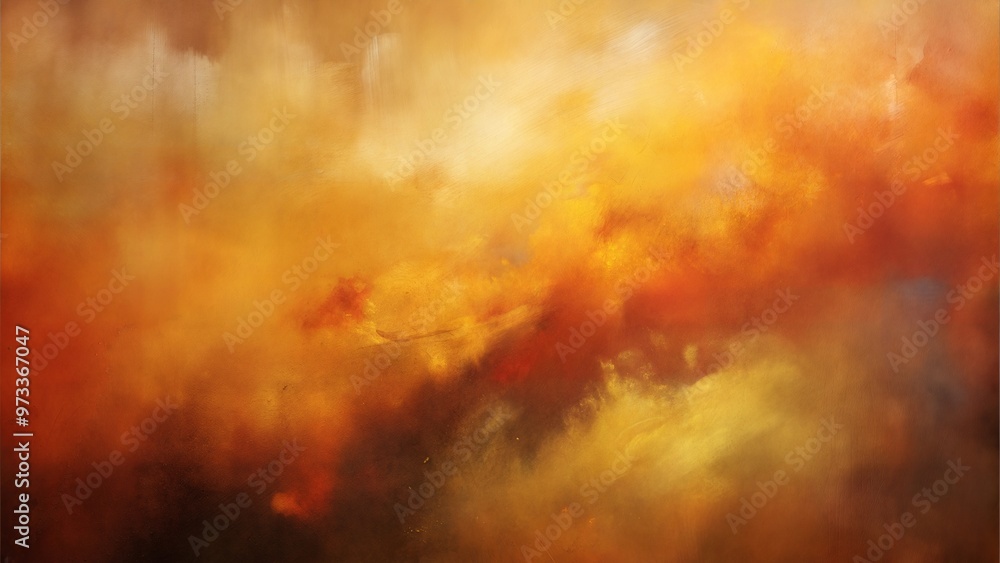 Naklejka premium Abstract painting of orange and yellow clouds, warm tones, expressive artwork, with copy space 