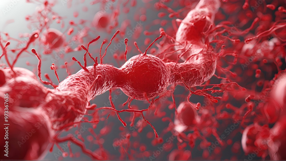 3d rendering of red blood cells in vein with depth of field, A 3D ...
