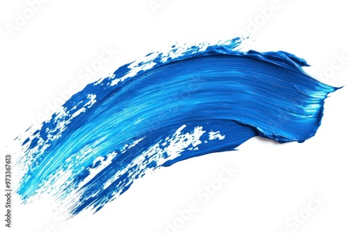 Hand-painted stroke of blue paint brush isolated on a white background.