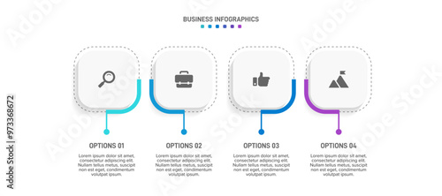 Horizontal progress bar featuring 4 arrow-shaped elements, symbolizing the four stages of business strategy and progression. Clean timeline infographic design template. Vector for presentation